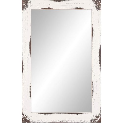 Patton Wall Decor 24x36 Distressed White Reclaimed Wood Wall Mirror