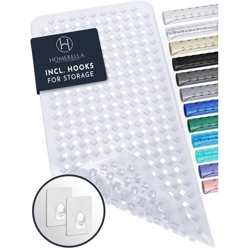 homerella® Bath Mat for Tub Non Slip Mold Resistant 35x16 - Shower Mat Non Slip Anti Mold - Bath Tub Mat Suction Cups incl. Hooks for Drying - Bathtub Mat Non Slip - ANI Slip Shower Mat Inside Tub