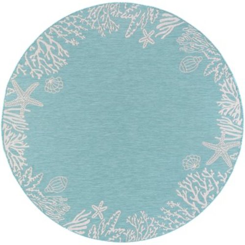Tayse Eco Area Rug ECO1506 Novelty Aqua Shells Sea 5' 3" x 5' 3" Round