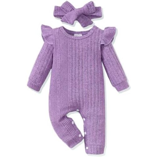 Renotemy Newborn Baby Girl Clothes Fall Winter Outfits Infant Rompers Solid Jumpsuits Bodysuit Cute Infant Baby Clothes Girl