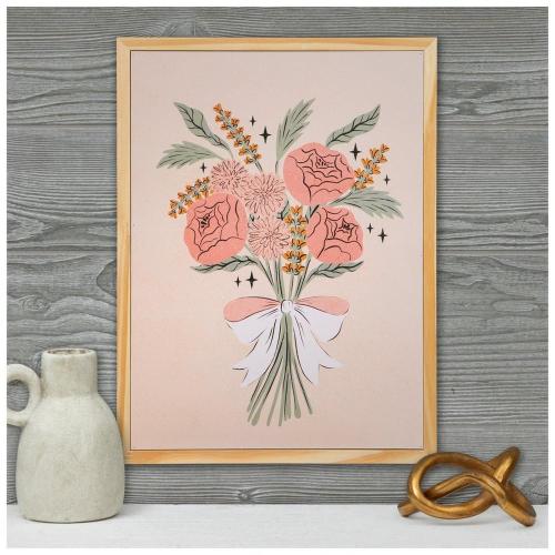 Pink Peony Bouquet Wood Wall Decor