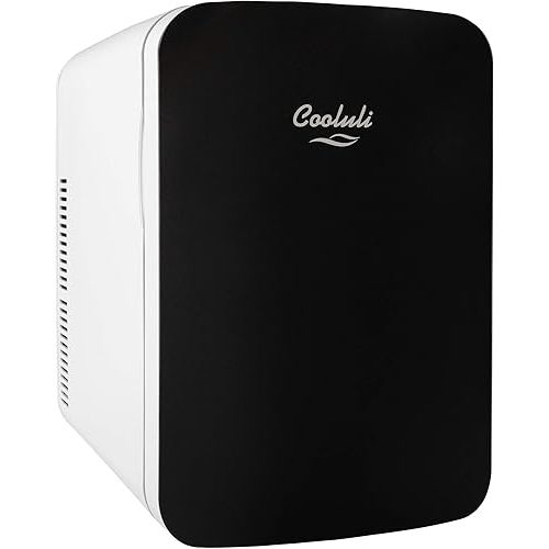 Cooluli 15L Mini Fridge for Bedroom - Car, Office Desk & College Dorm Room - 12v Portable Cooler & Warmer for Food, Drinks, Skincare, Beauty & Makeup - AC/DC Small Refrigerator with Glass Front, Black