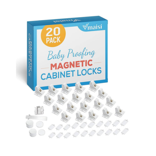 20 Pack Magnetic Cabinet Locks Baby Proofing - Vmaisi Children Proof Cupboard Drawers Latches - Adhesive Easy Installation