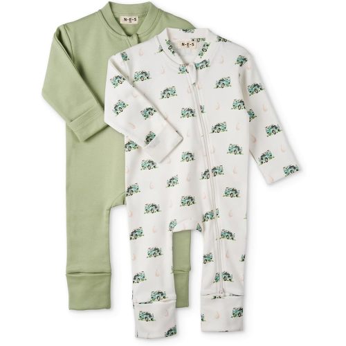 N-E-S 100% Organic Cotton Baby Girls and Boys Convertible Footie Twoway Front Zip Mitten Cuffs Feet Onepiece Bodysuit Overall