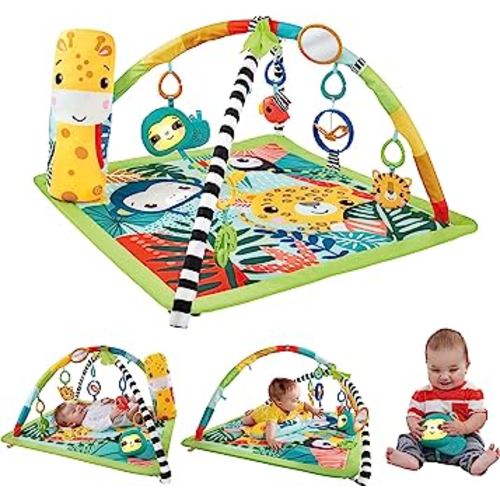 Fisher-Price Baby Newborn To Toddler Playmat 3-In-1 Rainforest Sensory Gym with Tummy Wedge,5 Baby Toys and Music & Lights Sloth