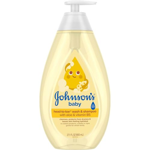 Johnson's Head-to-Toe Gentle Tear-Free Baby & Newborn Wash & Shampoo, Sulfate-, Paraben- Phthalate- & Dye-Free, Hypoallergenic Wash for Sensitive Skin & Hair, 27.1 fl. Oz
