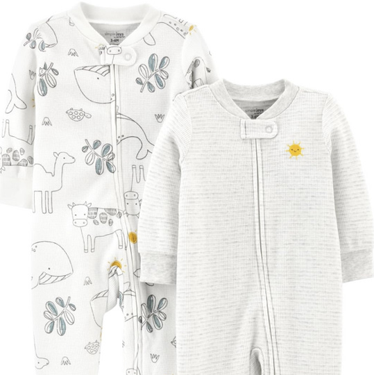 Simple Joys by Carter's Unisex Baby 2-way Zip Thermal Footed Sleep and Play, Pack of 2
