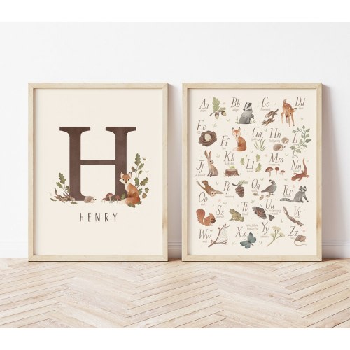 Woodland Nursery Print, Woodland Nursery, Woodland Initial, Monogram, Rustic Nursery, Woodland Nursery Art, Woodland Alphabet, Woodland ABC