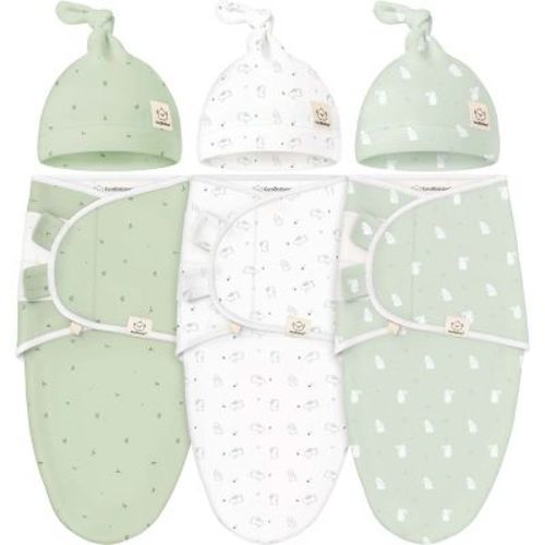 3-Pack Organic Baby Swaddle Sleep Sacks with Knot Hats, Newborn Baby Swaddles Wrap 0-3 Months, Ergonomic Wearable Blanket