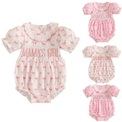 Mamas Girl Daddys Girl Baby Smocked Bubble Romper Puff Short - TikTok Shop