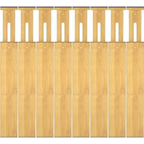 Bamboo Drawer Dividers,17-22" Adjustable Kitchen Drawer Organizer for Clothes,8 Pack Expandable Drawer Organization Separators for Bedroom,Bathroom,Dresser and Office,Natural