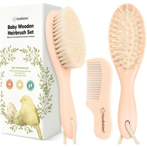 KeaBabies Baby Hair Brush and Comb Set, Peach