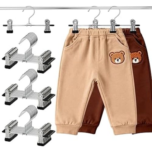 50 Pack Baby Hangers Baby Pants Hangers with Clips Toddler Non-Slip Space Saving Hanger for Pants, Skirts, Clothes Kids Hanger for Newborn Children Closet Organizer