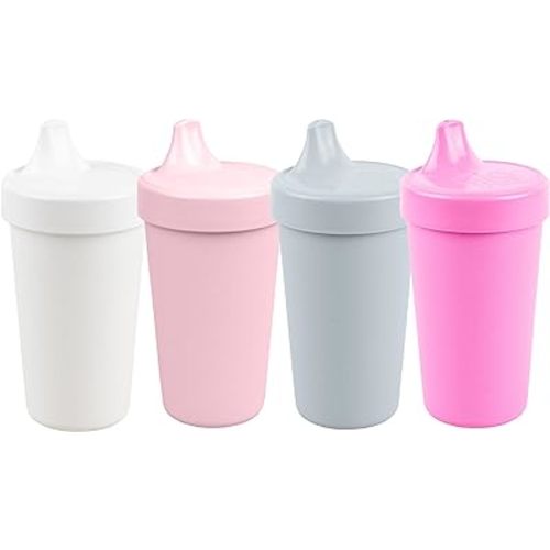 Re-Play Made in USA 10 Oz. Sippy Cups for Toddlers, Pack of 4 - Reusable Spill Proof Cups for Kids, Dishwasher/Microwave Safe - Hard Spout Sippy Cups for Toddlers 3.13" x 6.25", Modern Blush