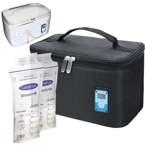 Breastmilk Cooler Bag with Ice Pack Fits 6 Baby Bottles, Baby Bottle Bag with Temperature Display for Nursing Mom Daycare, Black