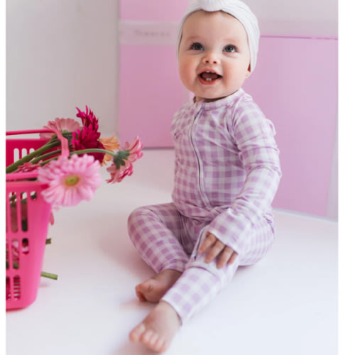 Purple Gingham Zipper Romper – In My Jammers