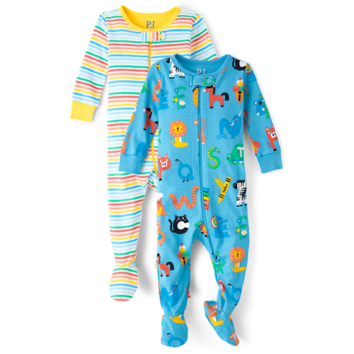 Baby And Toddler Rainbow Alphabet Snug Fit Cotton Footed One Piece Pajamas 2-Pack - Blue