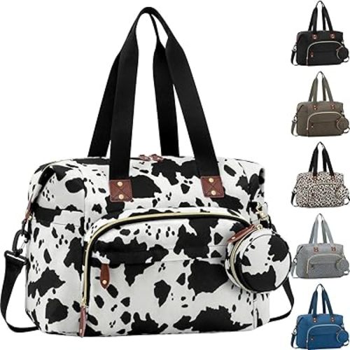 Diaper Bag Tote with Pacifier Case, Large Tote Diaper Bag for Women with Shoulder Straps, Cute Hospital Baby Diaper Tote Bag for Mom, Newborn Baby Diaper Maternity Bag Cow Print