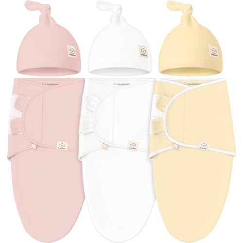 KeaBabies 3-Pack Swaddles for Newborns, Girls, Boys with Hats - Organic Soft Baby Sleep Sacks, Breathable Baby Swaddle 3-6 Months Beanies Set, Premie Infant Sleep Sack 0-3 Months (Daffodil)