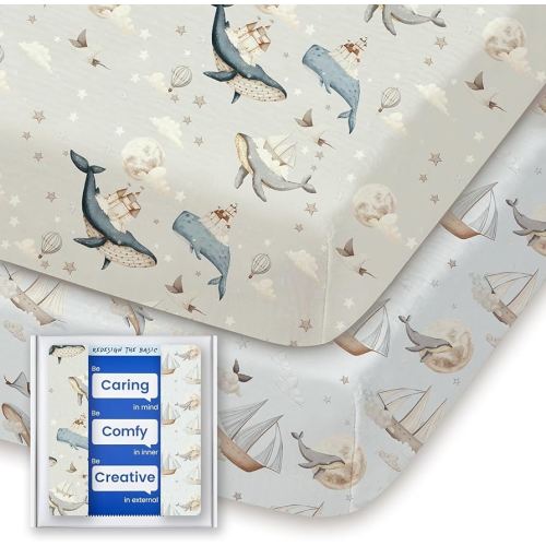 Graco Pack and Play Sheets Fitted, TotBasic Ultra Soft Mini Crib Sheets Boy, Neutral Pack N Play Mattress Sheets Hypoallergenic and Soothing, Premium Jersey Playrad Sheets, 2 Pack