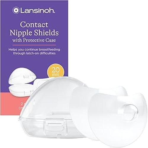 Lansinoh Contact Nipple Shields for Nursing Mothers, Ultra-Thin Soft & Flexible Medical-Grade Silicone Shields Designed for Sensitive Nipples and Latch-On Support, with Protective Case, 20mm, 2 Count