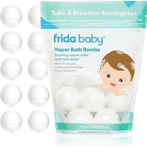 Frida Baby Natural Vapor Bath Bombs for Toddlers & Kids, Eucalyptus Essential Oil Shower Bombs for Aromatherapy, 10 Count