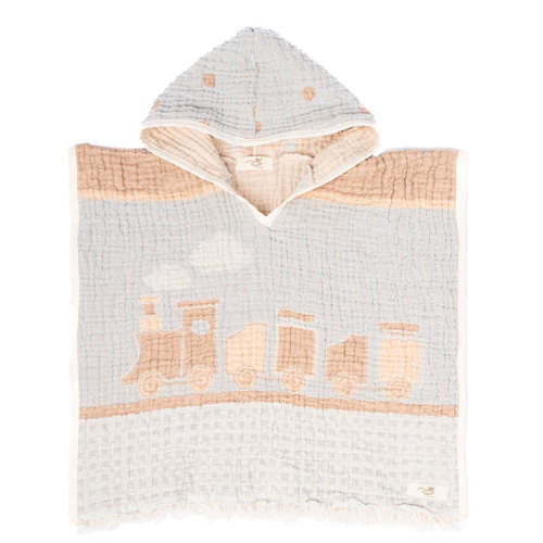 Choo-Choo Train Gauze Hooded Poncho