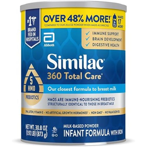 Similac 360 Total Care Infant Formula, Has 5 HMO Prebiotics, Our Closest Prebiotic Blend to Breast Milk, Non-GMO, Baby Formula Powder, 30.8-oz Value Can