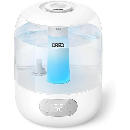 Dreo Humidifiers for Bedroom, Cool Mist Ultrasonic Humidifiers with Oil Diffuser, 30Hr Runtime, Top Fill 3L Tank, Humidity Sensor, Night Light for Baby, Nursery, 360° Nozzle for Plants and Home, White