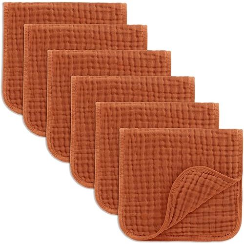 Comfy Cubs Muslin Burp Cloths 20" x 10", Pack of 6 - Large, 6-Layer, Ultra Absorbent 100% Cotton for Baby Drool and Messes - Soft, Safe & Gentle Baby Burp Cloths Set for Boys & Girls - Garnet