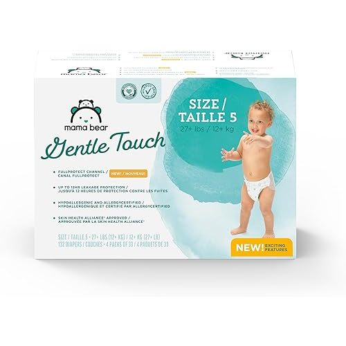 Amazon Brand - Mama Bear Gentle Touch Diapers, Size 5, 132 Count (4 packs of 33)