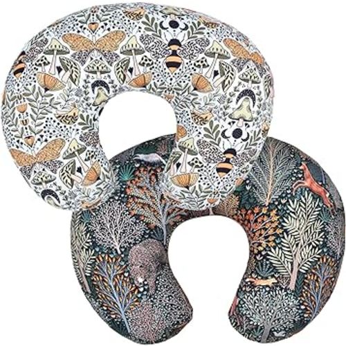 Winmany 2 Pack Baby Nursing Pillow Cover Newborn U-Shaped Breastfeeding Pillowcase Cushion Cover Stretchy Replaceable Forest&Floral Pillow Cover Slipcover 22.5x20
