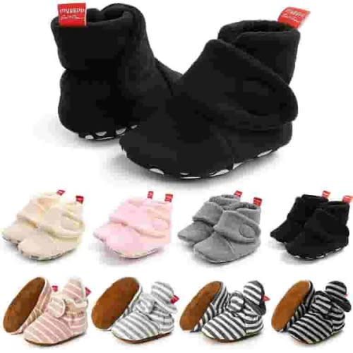 Fleece Booties for Baby, Non-Slip Grip Walking Shoes, Infant Newborn Boys Girls Warm Crib Socks