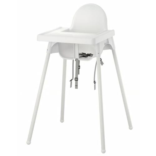 Baby High Chair with Removable Tray, Safety Straps, White/White