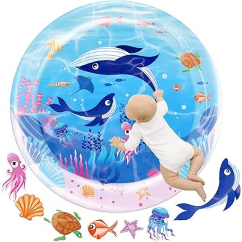 Medium Tummy Time Water Mat for Babies, L Baby Water Play Mat, Infant Water Sensory Baby Tummy Time Play Mat for 3 6 9 12 Months Toddlers (23in M)