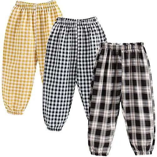 3 Pack of Little Kids Boys Girls Summer Spring Autumn Cotton Linen Printed Soft Trousers Casual Long Ankle Pants