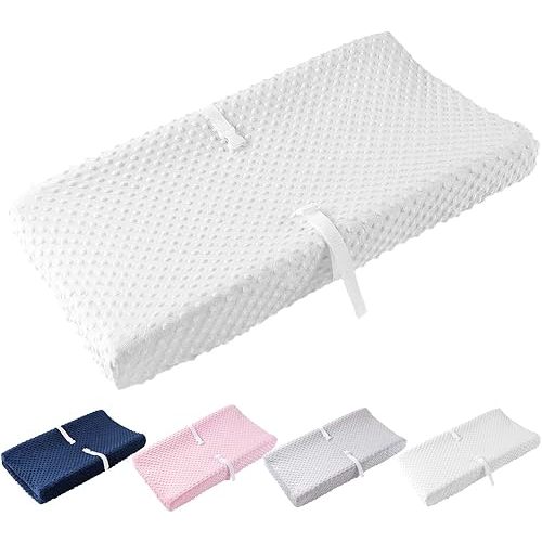 Compact Small Changing Pad with Cover - 27" X 16" Contoured Baby Diaper Changing Pad for Combo Crib with Changing Table-Waterproof & Hypoallergenic, Safety Strap with Quick-Release Buckle-White