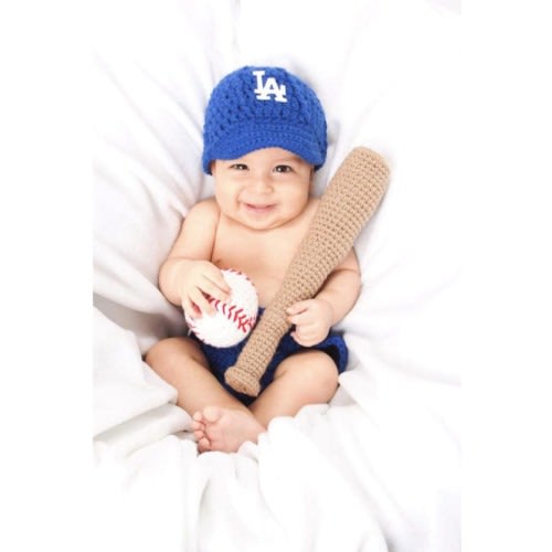 Crochet LA Dodgers Baby Photo Prop, Los Angeles Dodgers, World Series Champions, MLB, baby outfit,crochet baseball and bat, La hat, newborn.