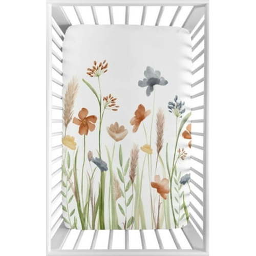Sweet Jojo Designs Watercolor Floral Garden Green Blue and Orange Mini Fitted Crib Sheet
