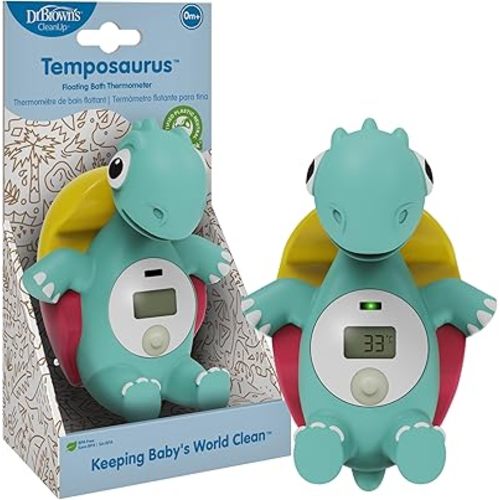 Dr. Brown's CleanUp Temposaurus Floating Bath Thermometer for Accurately Measuring Baby’s Bath Water Temperature, BPA Free