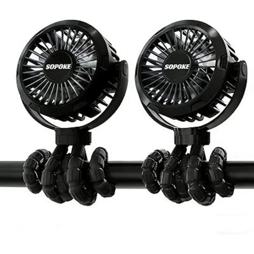 2PCS Mini Portable Baby Stroller Fan,3 Speed Personal Handheld,Battery Operated Rechargeable 360° Flexible Tripod Cooling, Suitable for Car Seat Crib Treadmill Golf Cart Travel (Black-Black)