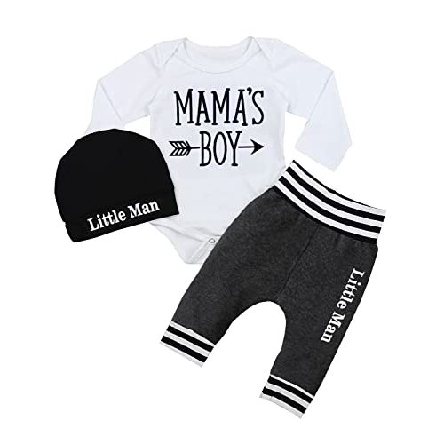 Fommy Newborn Baby Boy Clothes New to The Crew Letter Print Romper+ Pants+Hat 3PCS Outfit