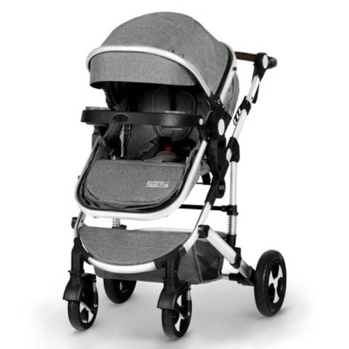 Kinder King Meno V 3 in 1 Reversible Baby Stroller w/Detachable Tray, Adjustable Canopy, Suspension Wheels, Dark Grey
