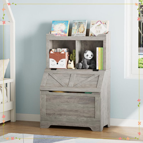 Harper Orchard Kids Toy Organizer and Bookshelf, Multifunctional Bookcase,Wood Toy Storage Kids Book Shelf w/Flip-Top, 2-Cubby Toy Shelf, 1 Open Bookshelf | Wayfair