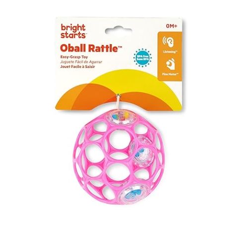 Bright Starts Oball Rattle Easy-Grasp Toy - Pink, Ages Newborn - 1 Count (Pack of 1)
