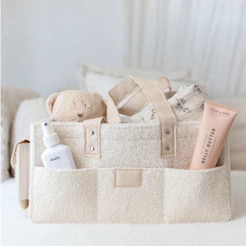 Nappy Caddy- Snow- Large Side Pocket – Linen Label