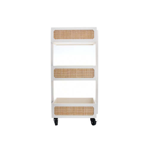 JoJo Fletcher Wooden Rolling Storage Cart with Caning Pattern