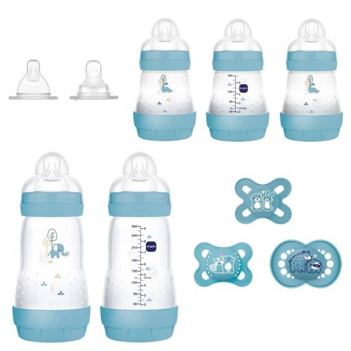 MAM Baby Essentials Gift Set - Denim - 10pc: BPA-Free, BPS-Free, Silicone Nipples, Includes Pacifiers