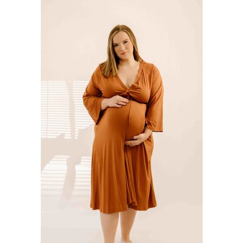 Amelia Labor & Postpartum Gown in Burnt Orange