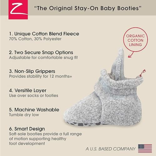 Zutano Unisex Fleece Baby Booties, Soft Sole and Non Slip | Stay On Slipper Socks for Infant/Toddler, Girls, Boys 3-24 Months